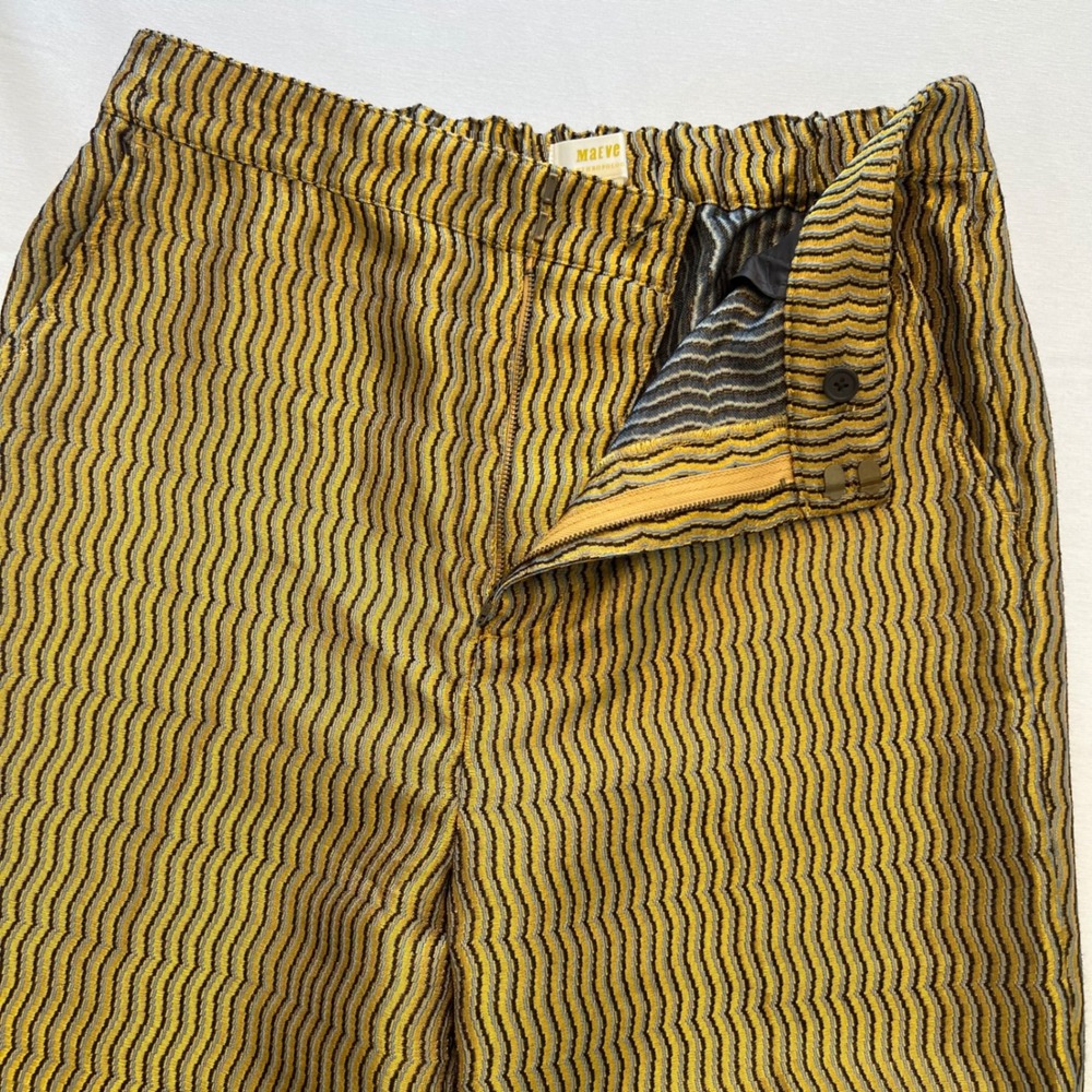Maeve‎ Anthropologie Gold Metallic Wavy Stripe High Waist Cropped Pants Size M - Picture 10 of 13